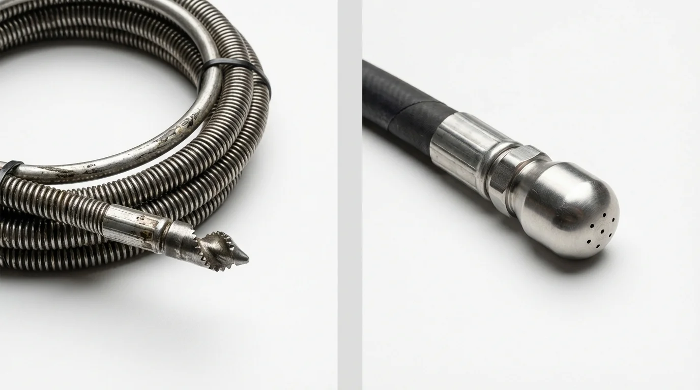 Drain snake cable and hydro jetting nozzle used for drain cleaning in West Yellowstone, MT