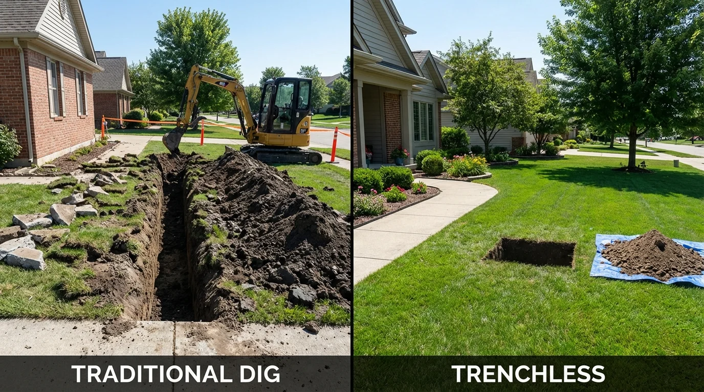 Trenchless sewer repair with minimal yard damage versus traditional excavation in West Yellowstone, MT